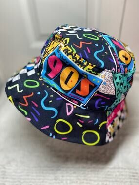Retro 90s Party Bucket Hat • Festival/Rave Style • Throwback Costume Accessory